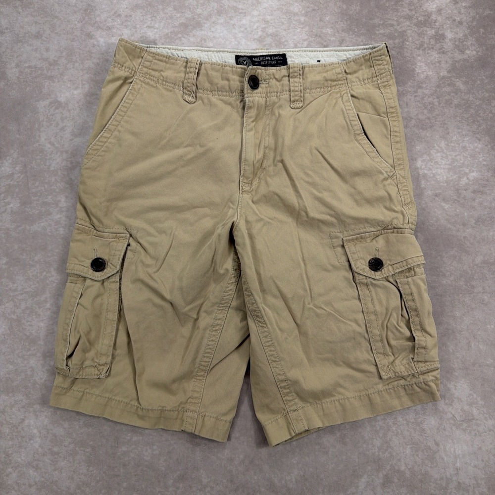 American Eagle Cargo Shorts Khaki‎ Cotton Classic Fit Utility Mens Size 32 Tan